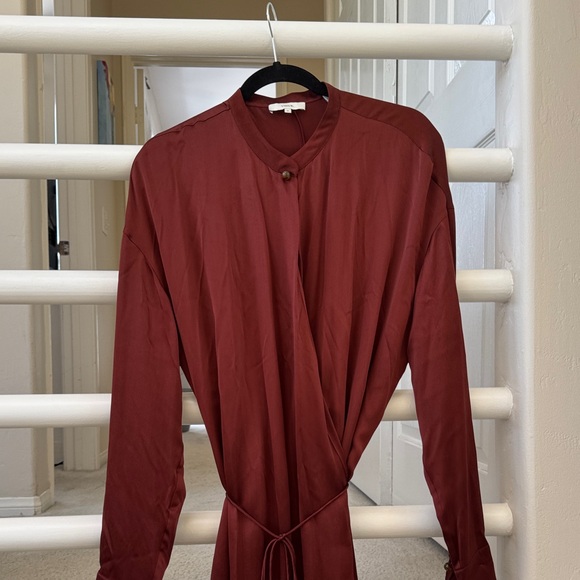 Vince Silk Rosewood Long-Sleeve Wrap Dress SZ XL - Picture 4 of 9